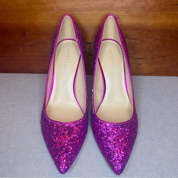 MARC FISHER Mfdarreny Fuschia Glitter Pointed Toe Stilleto Pumps Size 8 - Picture 10 of 12